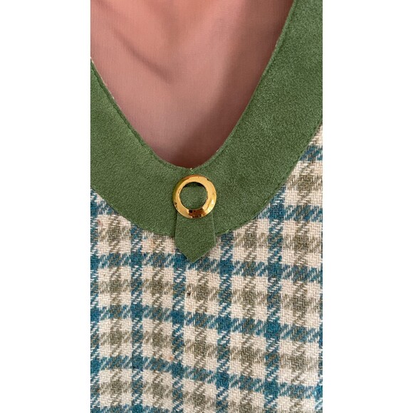Vintage Wool Suede Green Sleeveless Checkered Pullover Vest Plaid Womens S/M - Picture 7 of 14